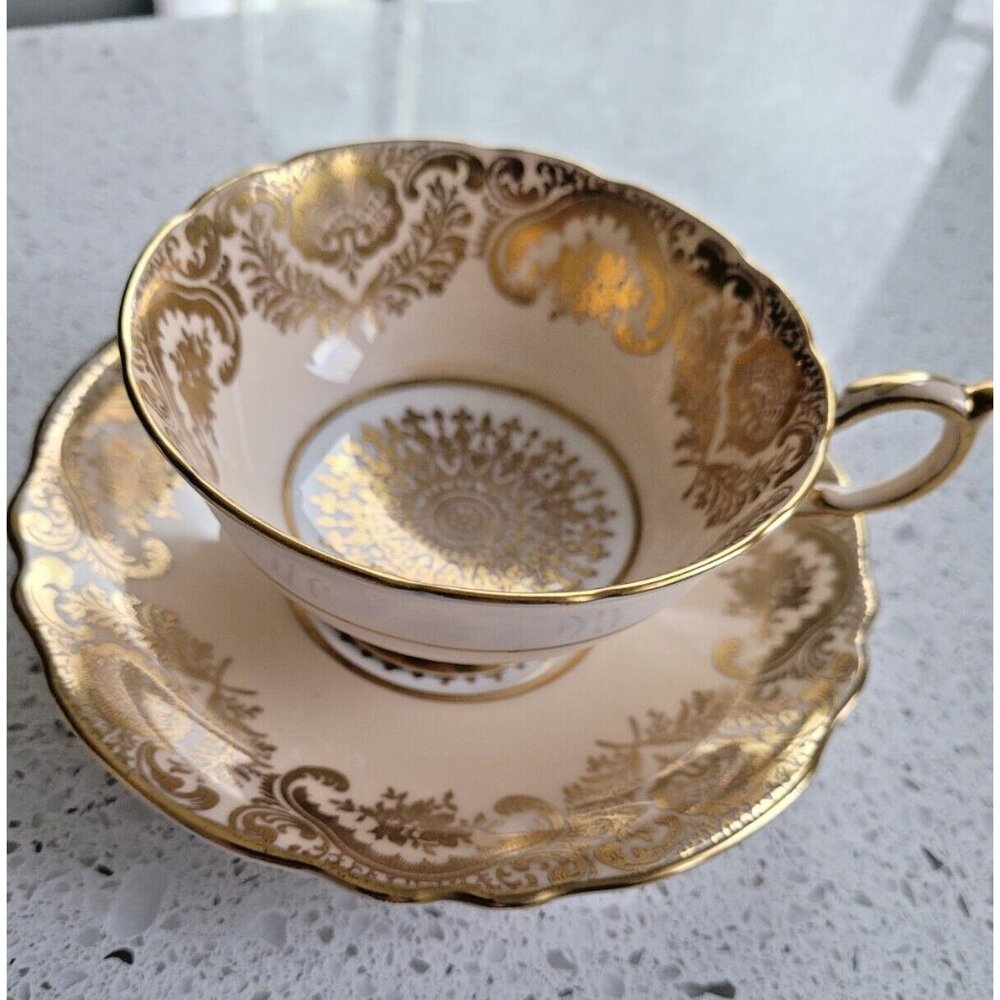 PARAGON Porcelain Tea Cup and Saucer Gold Gilt Gold Medallion Pattern